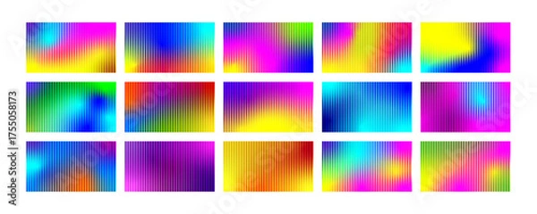 Fototapeta Set of colorful refracted gradients of glass texture background. Trendy striped texture for modern futuristic technology backgrounds, banners, posters, presentations. Vector graphic design element  