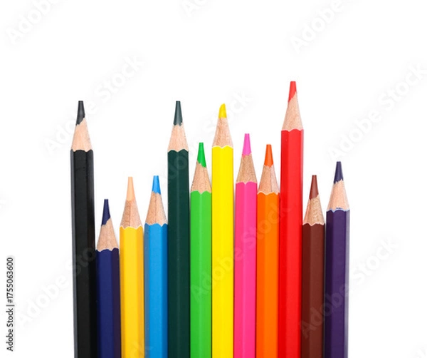 Fototapeta Set of colorful pencils on white background