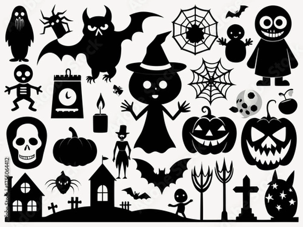 Fototapeta Set of halloween silhouettes vector illustration scalable icon collection for spooky designs silhouette Vector white background