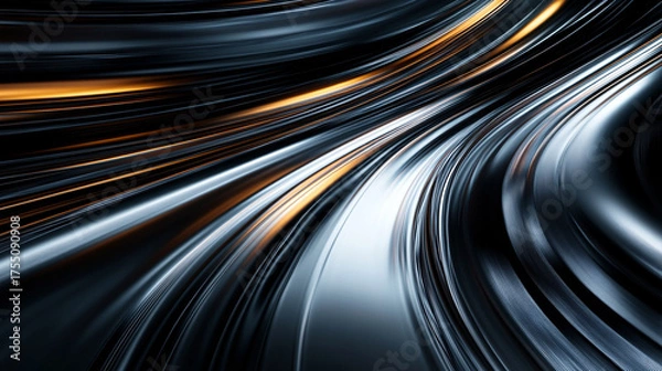 Fototapeta Hyperrealistic image of motion blur light trails gliding over a sleek aluminum surface, emphasizing dynamic energy, modern technology, abstract design, and futuristic metallic aesthetics.