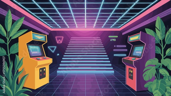 Obraz Retro Arcade Neon Dreamscape Nostalgic Game Room