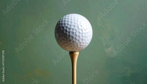 Fototapeta White dimpled sphere on a wooden peg against an emerald backdrop