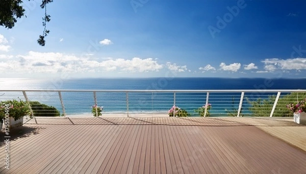 Fototapeta Elegant Seaside Balcony With Ocean Horizon View