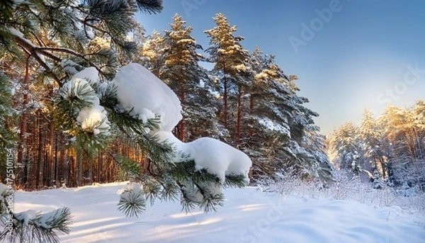 Fototapeta Pine Branches In The Snow Winter Forest Landscape