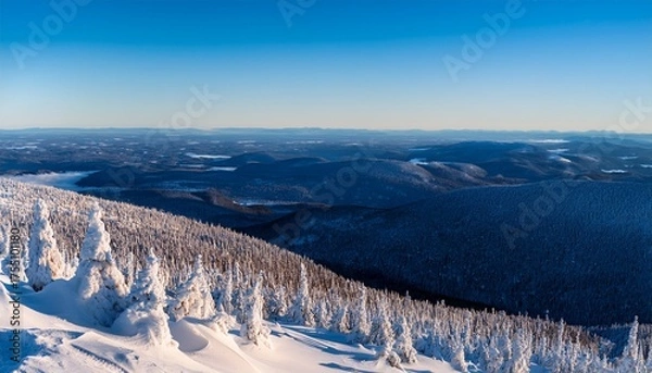 Fototapeta Panoramic Frozen And Snow Covered Landscape In The Morning From The Summit Of St Joseph Mountain On A Cold Winter Day Megantic National Park Qc Canada