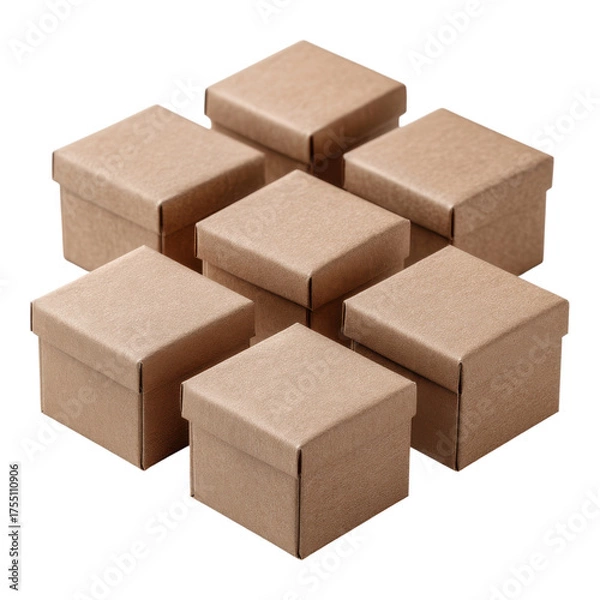 Fototapeta Brown Kraft Gift Boxes Arranged in a Creative Pattern on White Background