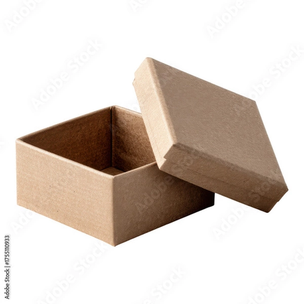Fototapeta Open Brown Paper Box with Lid on White Background for Gift Packaging