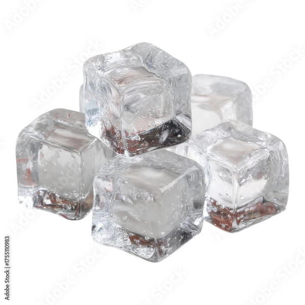 Fototapeta Clear Ice Cubes Piled on a White Background for Beverage Use