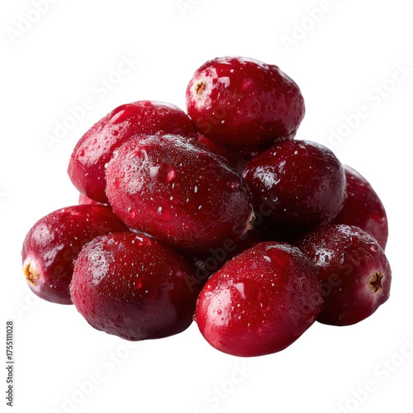 Fototapeta Fresh Red Cranberries with Water Droplets on a White Background