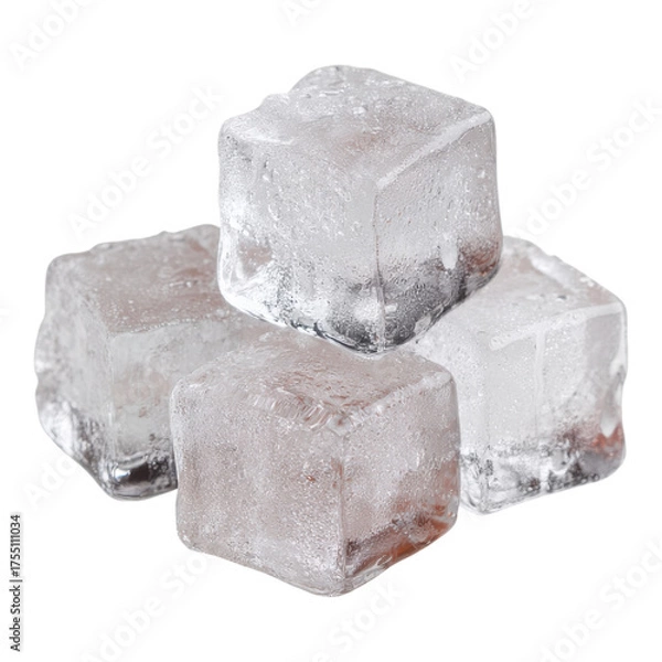 Fototapeta Crystal Clear Ice Cubes on a White Background for Refreshing Drinks