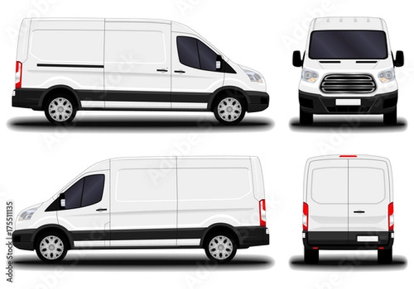 Fototapeta realistic cargo van. front view; side view; back view.