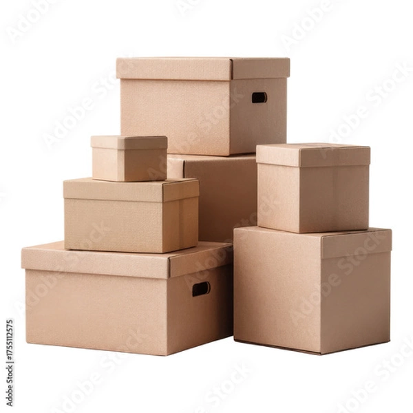 Fototapeta Collection of Various Brown Storage Boxes for Organization Needs