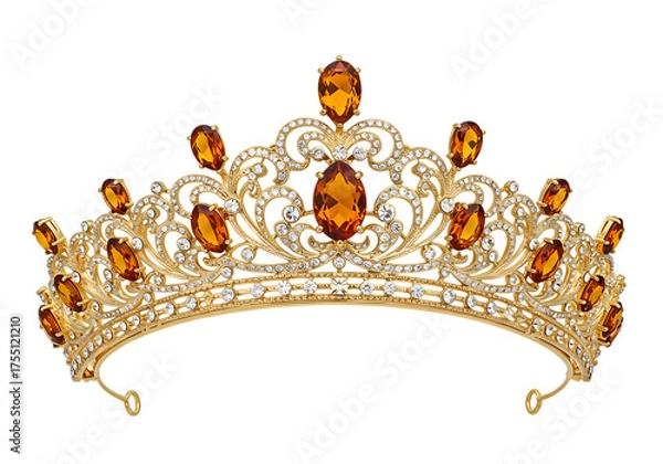Fototapeta Elegant Gold Crown with Brown Gems and Intricate Design