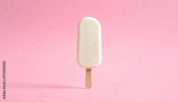 Obraz “White ice cream bar with smooth glossy surface and wooden stick on pink background