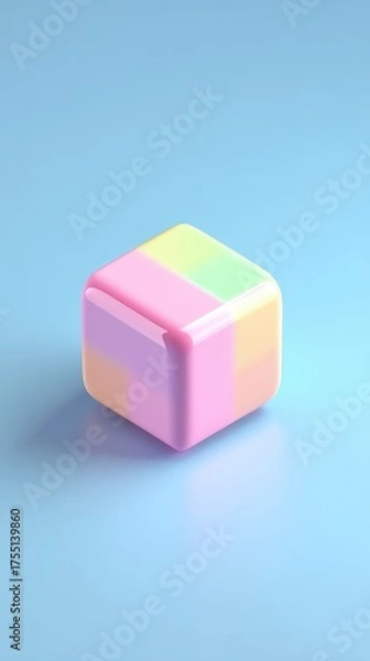 Fototapeta Colorful cube toy on a blue surface, vibrant and playful.