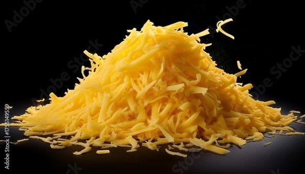 Fototapeta A Pile Of Grated Yellow Cheese Isolated On Black Background Isolated On A White Background