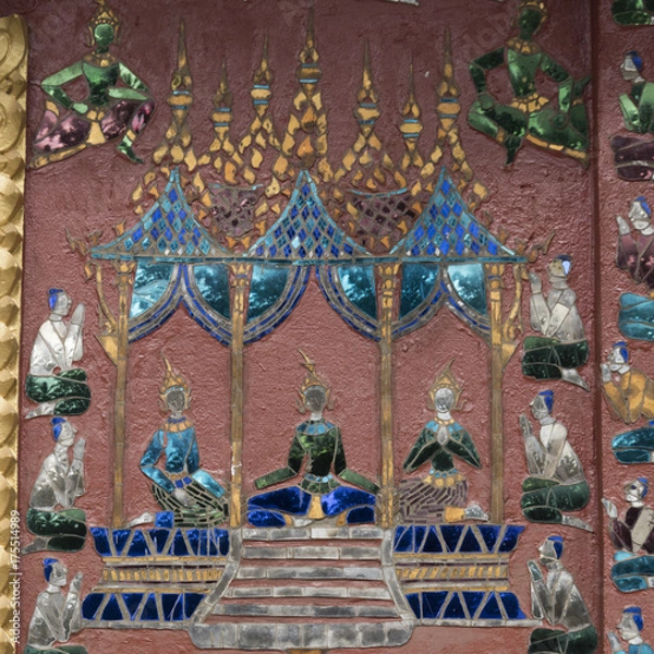 Obraz Mural on the wall of Buddhist temple, Wat Xieng Thong, Luang Prabang, Laos