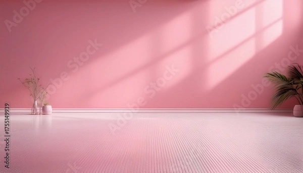 Fototapeta Pink Room With A White Floor And A Pink Wall