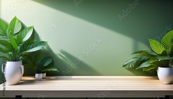 Fototapeta Clean Background For Online Meetings With Greenery