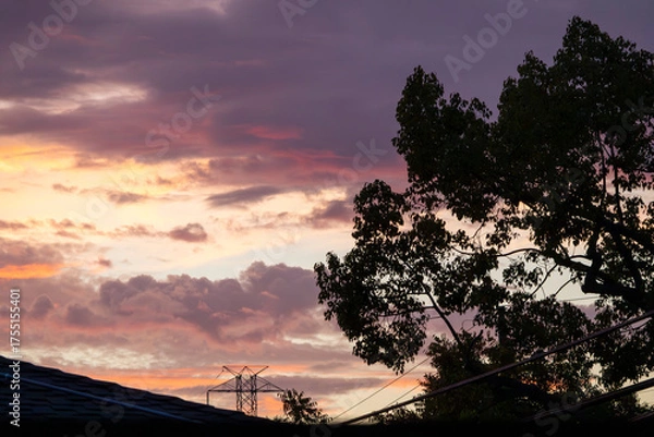 Obraz Open sky above rooftops and power lines