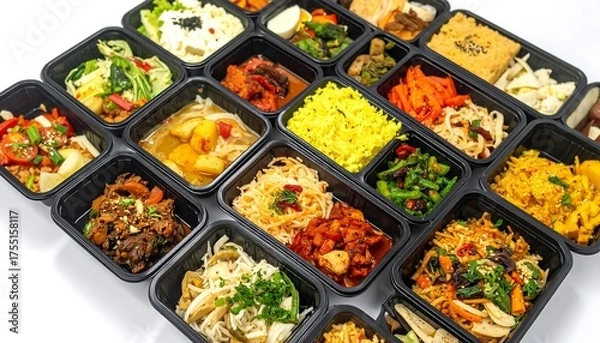 Fototapeta Variety of Healthy Meal Prep Containers for Balanced Diet.