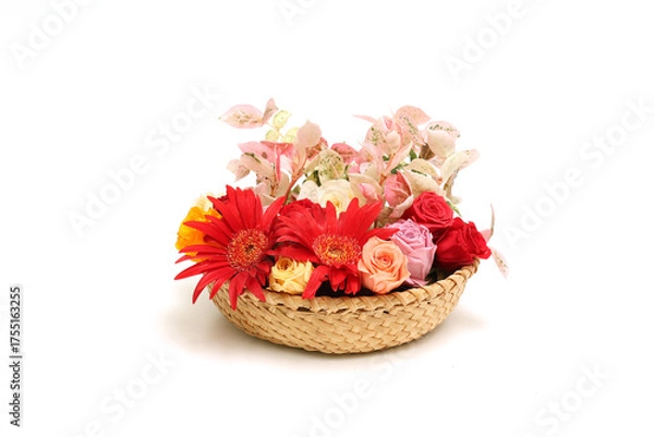Obraz 様々な花が挿されたカゴ