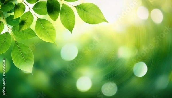 Obraz Green Leaf Background Blurred Leaves And Circular Bokeh Abstract Wallpaper For Backdrop And Design