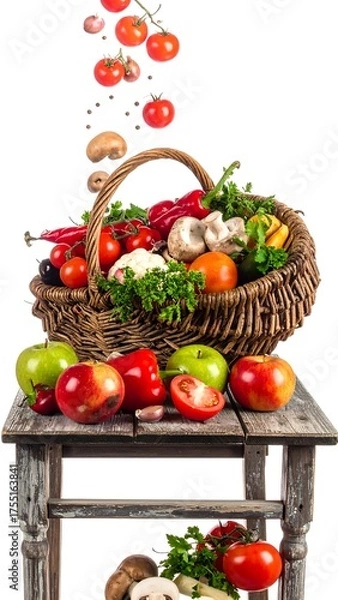 Fototapeta Abundant Harvest - Fresh Vegetables and Fruits in a Wicker Basket.