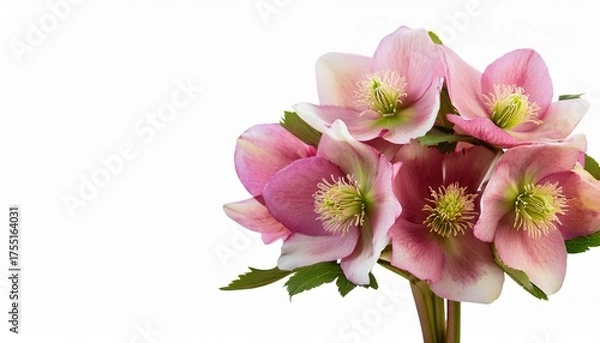 Obraz Pink Fluffy Helleborus Flowers In A Beautiful Bouquet Isolated On White Or Transparent Background