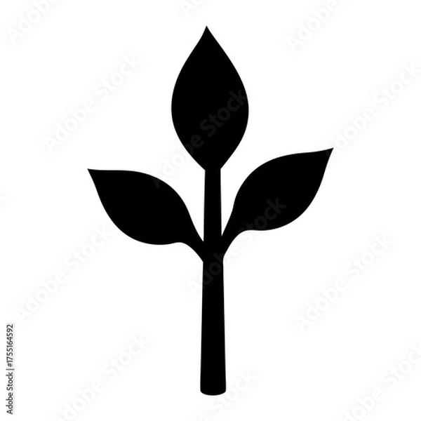 Fototapeta Simple Black Silhouette of a Sprout with Two Leaves and Bud