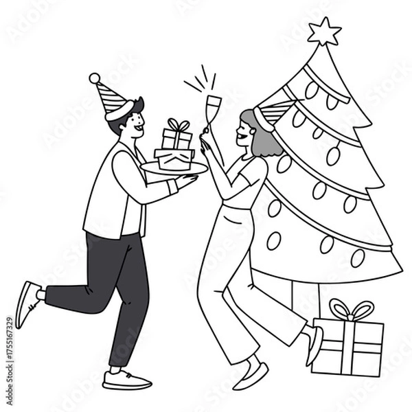 Obraz minimal line vector couple dancing under lights.svg