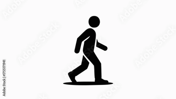 Fototapeta A simple black silhouette icon of a person walking against a plain white background.