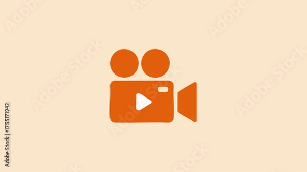 Fototapeta A simple orange icon of a video camera with a play button overlay.