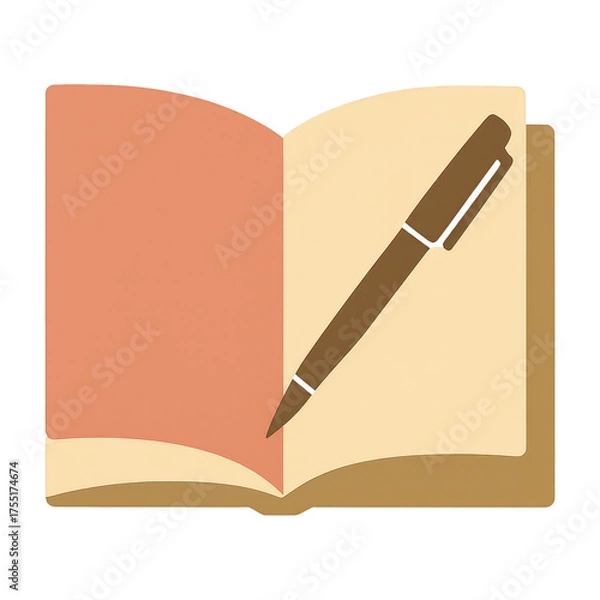 Fototapeta PNG Open notebook with pen illustration.