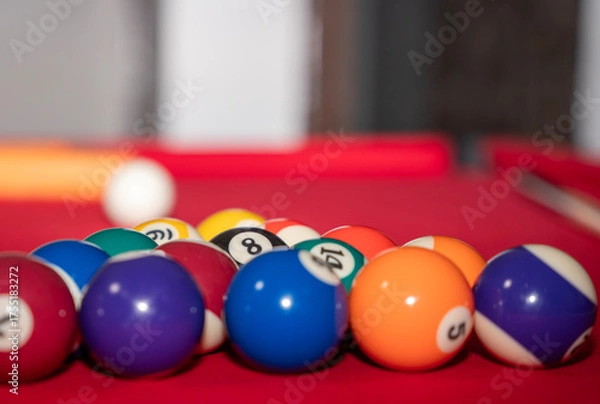 Fototapeta billiard balls on a red table