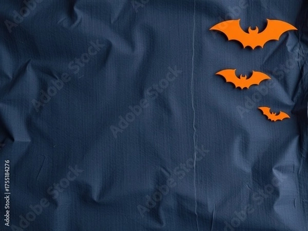 Fototapeta Orange bat silhouettes on navy fabric background