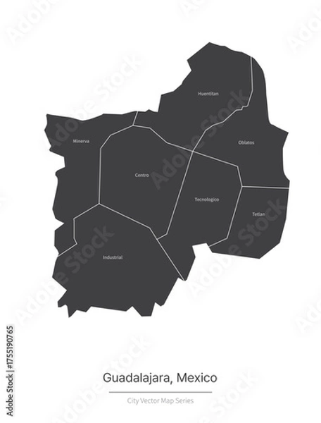 Fototapeta guadalajara Map. vector map of city in the mexico.