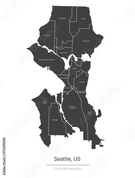 Fototapeta Seattle Map. vector map of city in the US.