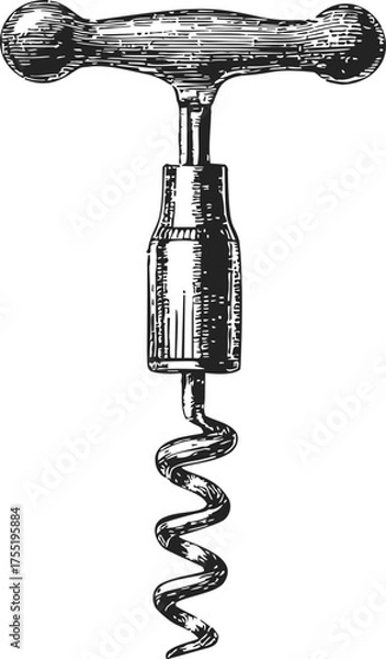Obraz Corkscrew sketch hand drawn vintage style wine bottle opener tool — stock vector