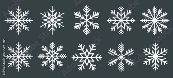 Fototapeta Winter snowflake collection, isolated vector illustrations, hand-drawn icy designs, decorative frozen patterns, Christmas holiday elements, festive winter graphics, snowflake icons, seasonal decoratio