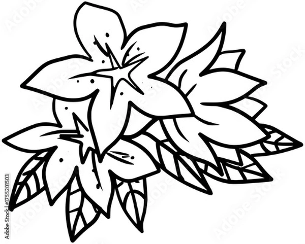 Obraz Rhododendron Flower Vector Outline Line Art Drawing