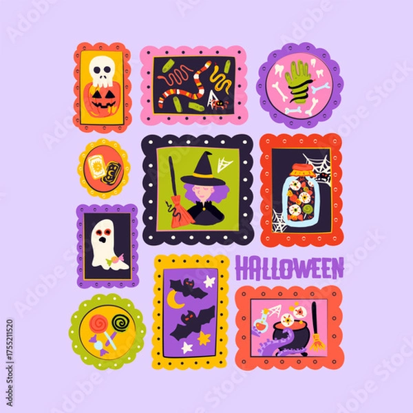 Fototapeta Happy Halloween Picture Frame Concept. Vector Illustration of Hand Drawn Doodle 31 October Holiday. Greeting Wall Background. Trick or Treat.