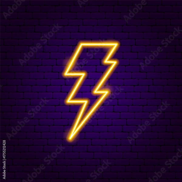 Fototapeta Neon Zigzag Lightning Sign. Vector Glowing Art Illustration of Trendy Pop Shape. Popular Led Lamp Object. Brick Wall Dark Background.