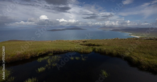Obraz Scarista Beach, Taransay and the Harris Hills from the summit of Ceapabhal, Isle of Harris, Scotland