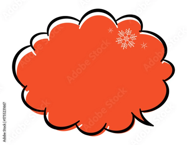 Fototapeta 冬　雪の結晶デザインのアメコミ風吹き出し　色ずれ　モコモコ　赤