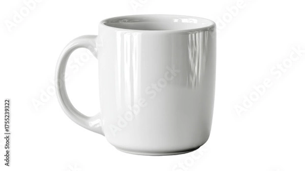 Obraz A plain white ceramic mug with a handle, isolated on a white background with a subtle shadow.
