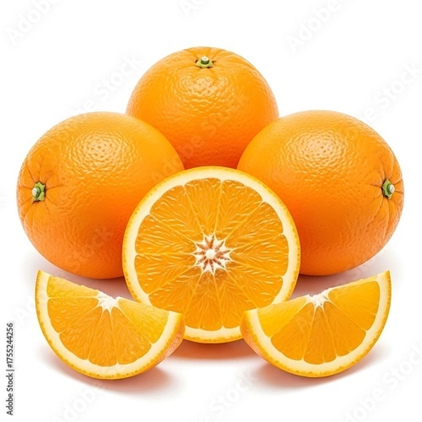 Fototapeta Whole and sliced oranges on white background citrus