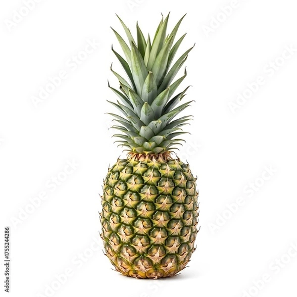 Obraz Whole ripe pineapple with green leafy crown on white 1