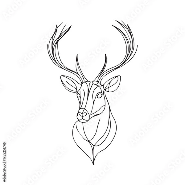 Fototapeta Abstract Line Art Deer Head with Antlers  , elegant line-art illustration of a deer head with magnificent antlers. 