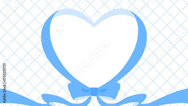 Fototapeta ハート型のリボンのデコレーションフレーム、斜め格子、チェック柄のパターン背景、16:9サイズ